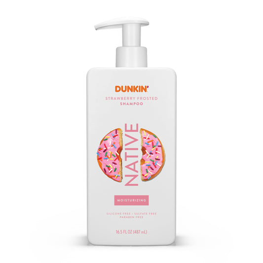 Native shampoo front label showing limited-edition Strawberry Frosted scent and size benefits