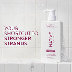 Native shampoo back label close-up highlighting clean ingredient list and instructions