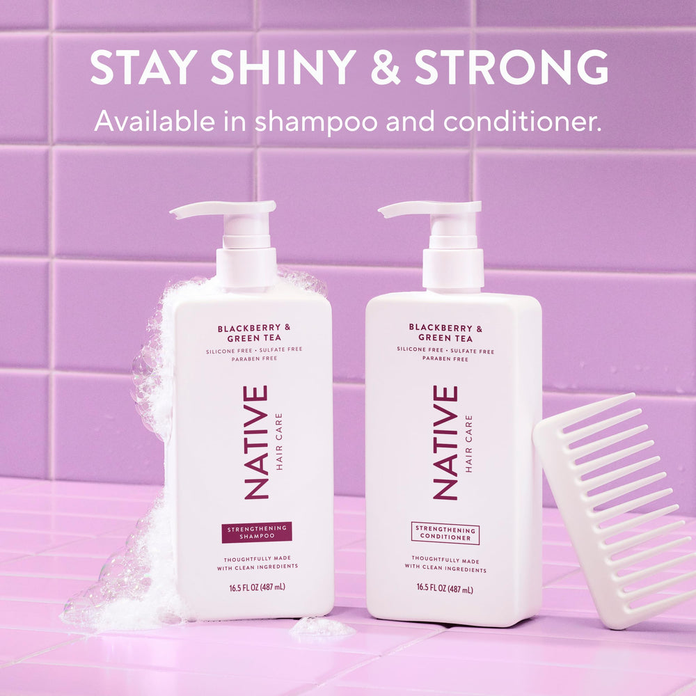 Native shampoo on bathroom shelf in lifestyle setting for daily routine inspiration