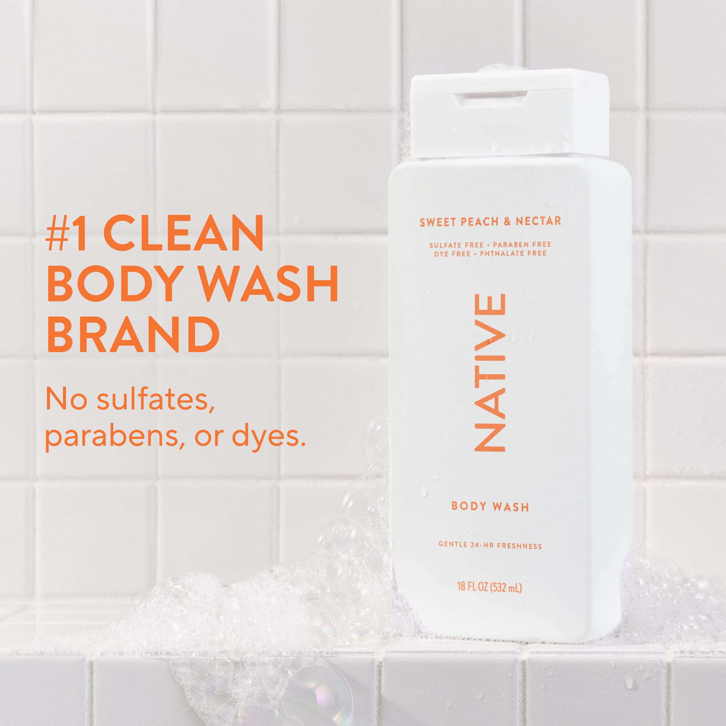 Native pump close-up highlighting easy dispensing for quick showers