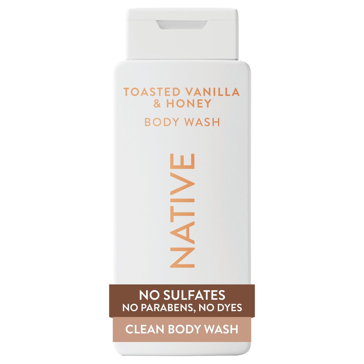 Native front bottle showing toasted vanilla honey scent and easy dispense