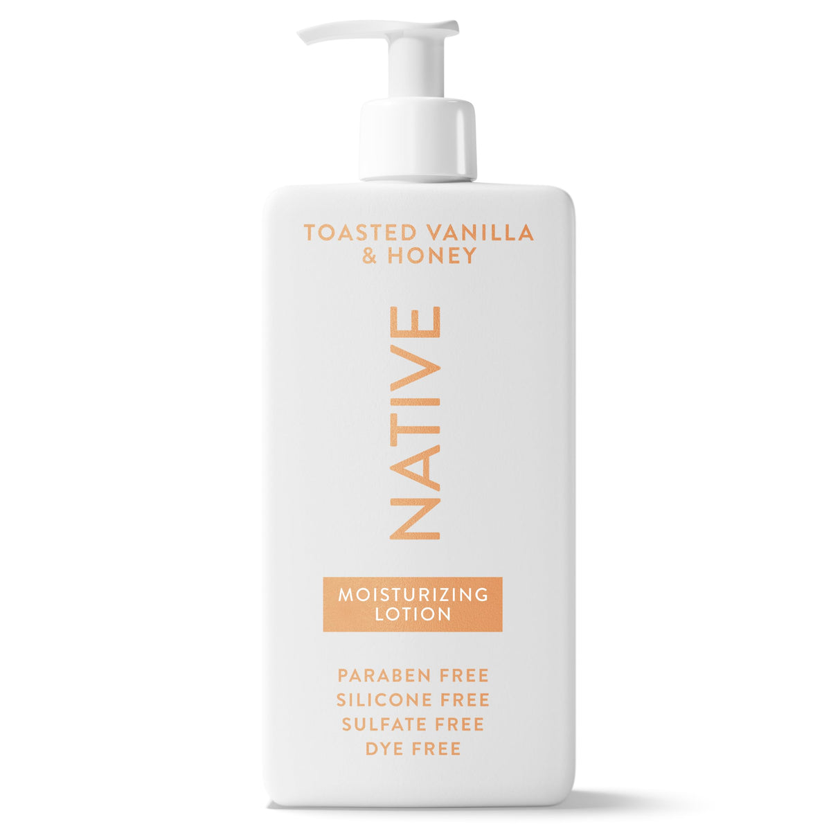 Native front pump bottle showing brand and easy dispensing benefit