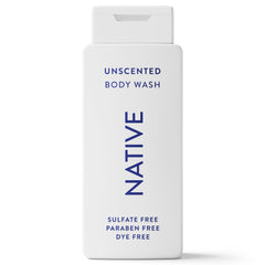 Native front label on 18 oz bottle shows clean unscented formula and benefits