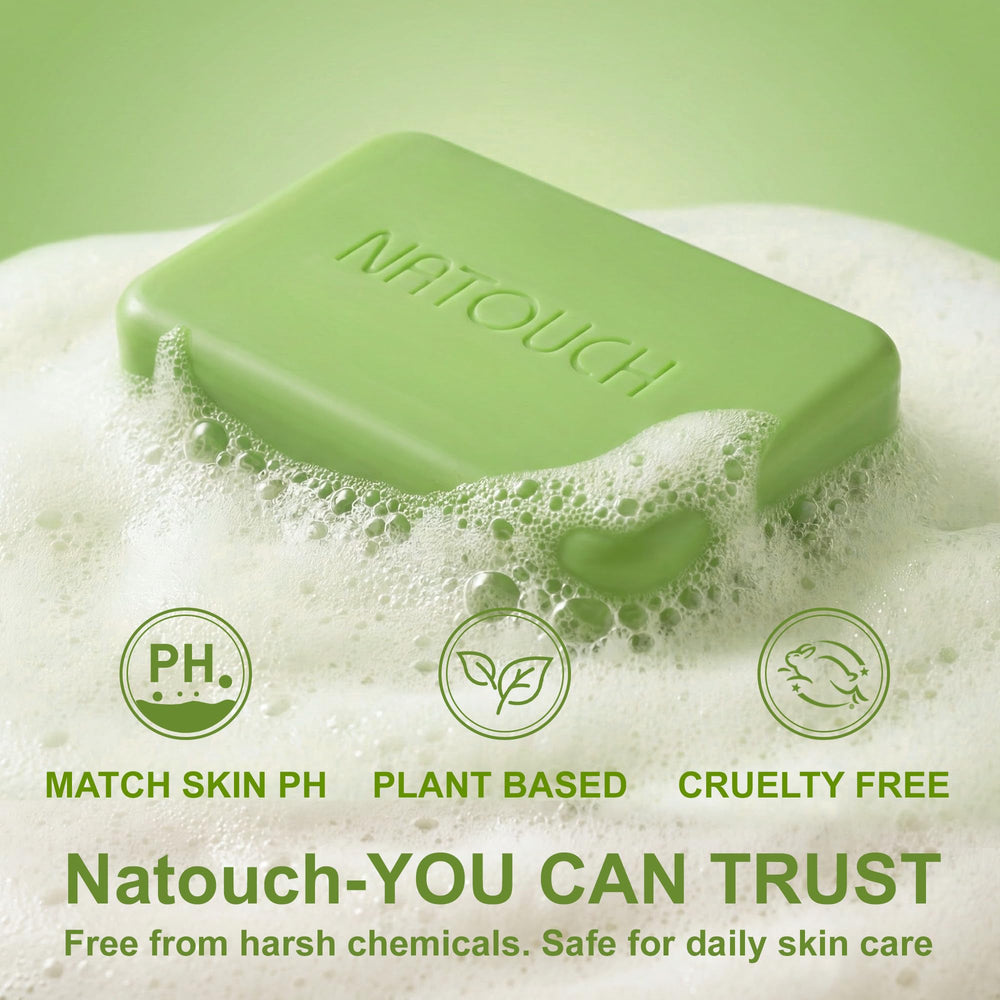 Natouch soap bar close-up texture showing smooth glycerol-rich surface