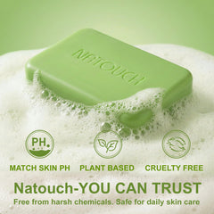 Natouch soap bar close-up texture showing smooth glycerol-rich surface