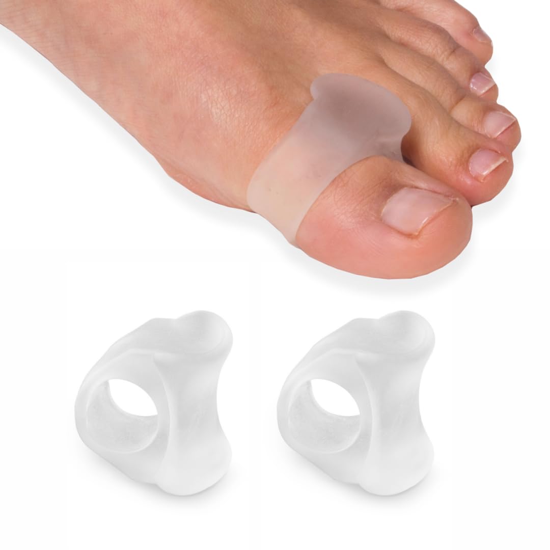 NatraCure front view of gel toe spreaders showing comfortable fit and spacing