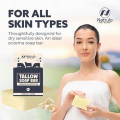 Natrulo soap displayed in bathroom suggesting nourishing daily routine