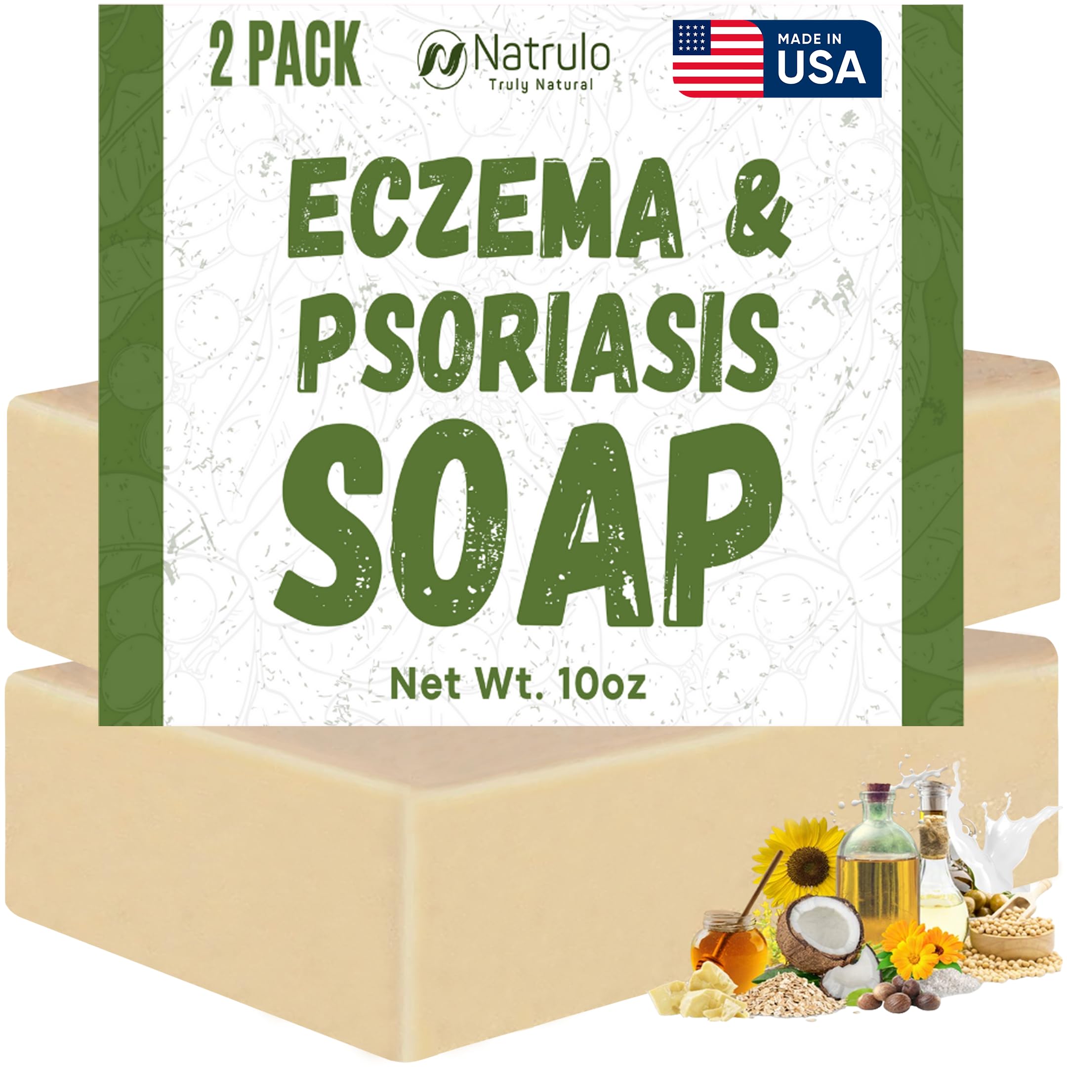 Natrulo front packaging view showing the soap bar and calming benefits
