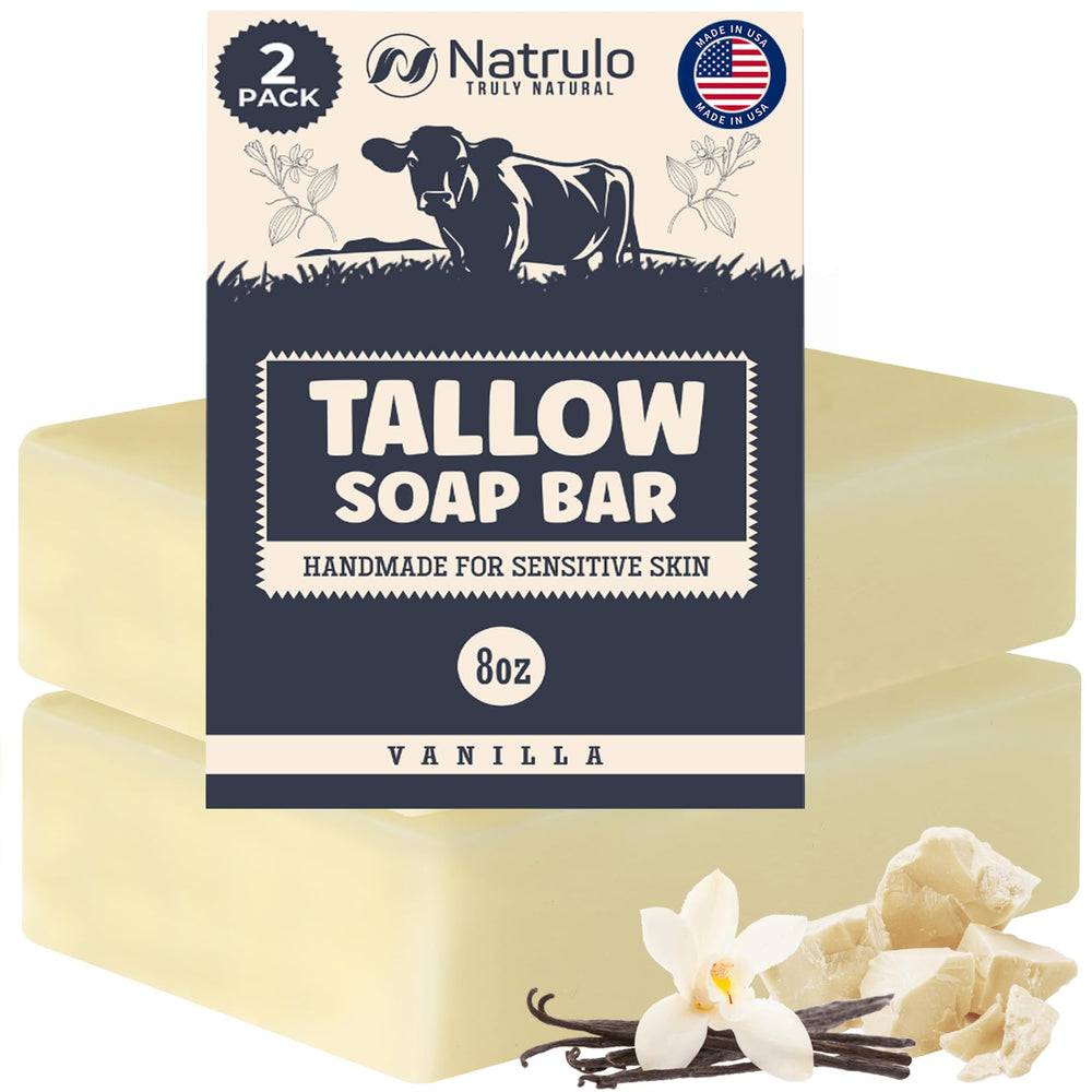 Natrulo front packaging showing beef tallow soap and benefits