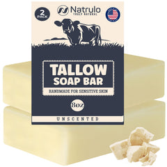 Natrulo front packaging showing unscented tallow bar and label benefits