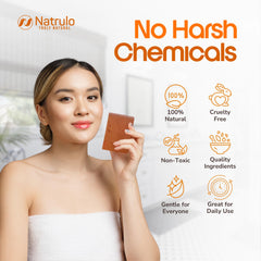 Natrulo soap bar held in hand for scale to show convenient everyday size