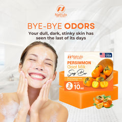 Natrulo persimmon soap on bathroom shelf in lifestyle setting suggesting daily routine freshness