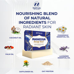 Natrulo soap on bath shelf lifestyle shot promoting a peaceful routine