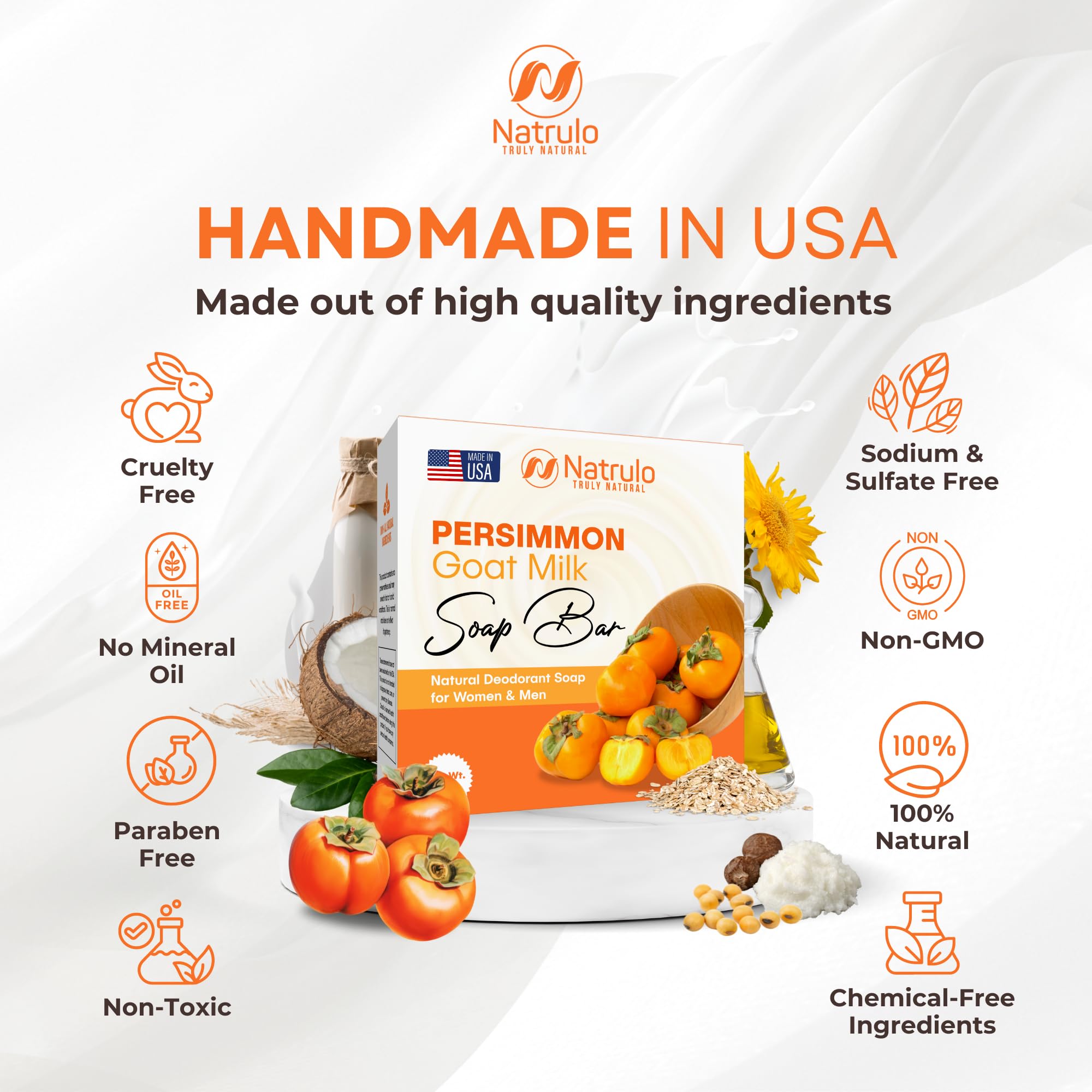 Natrulo soap size comparison next to coin conveys compact long-lasting bar