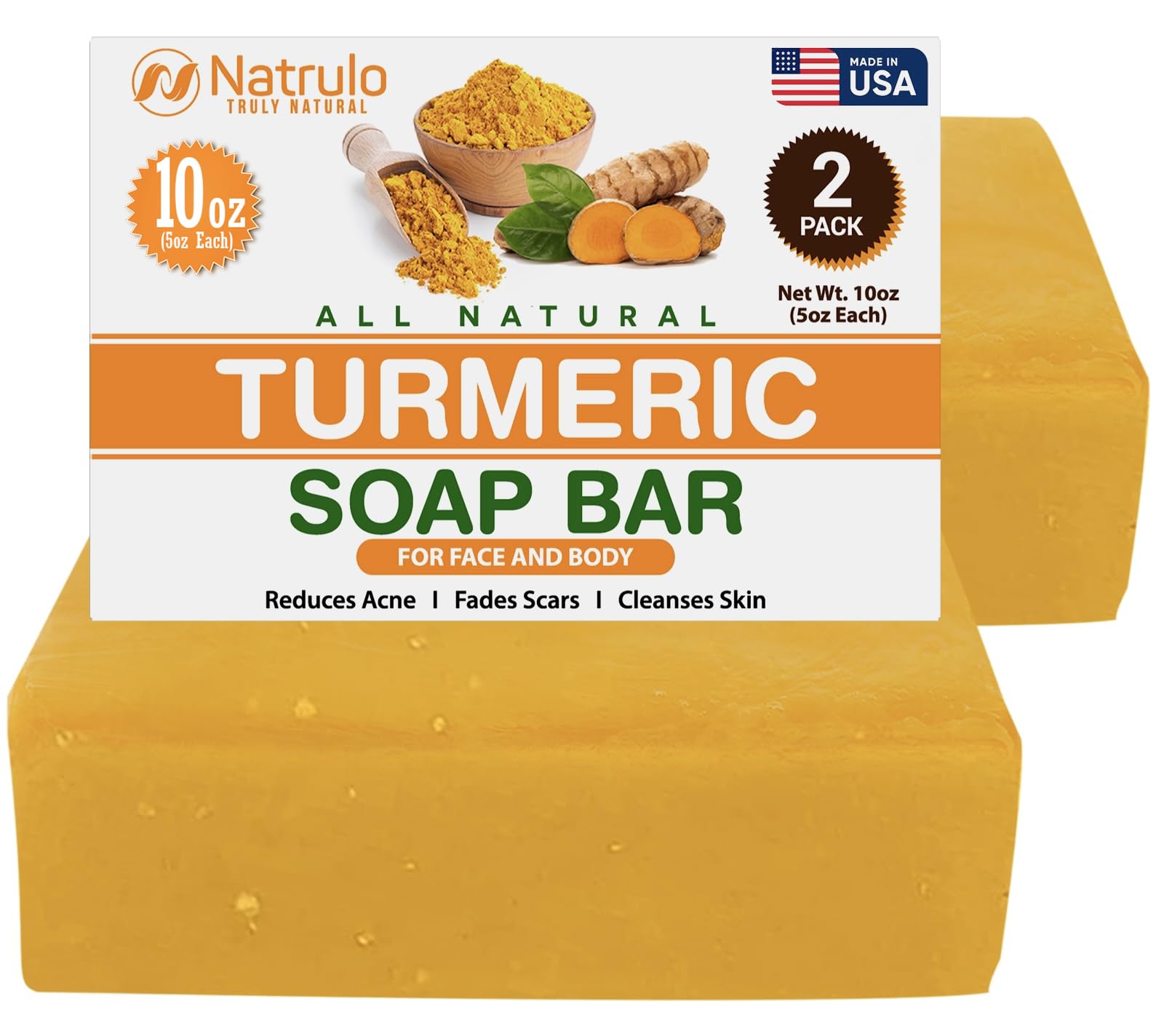Natrulo soap front packaging showing brightening benefits and natural ingredients