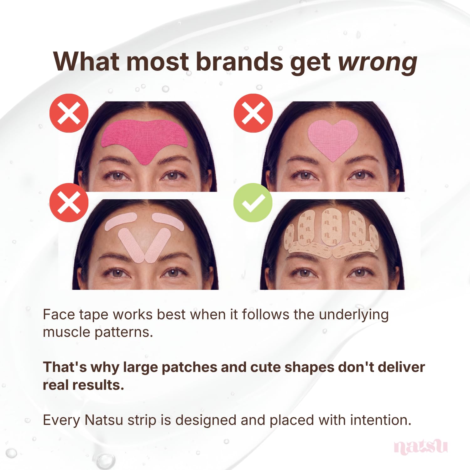 Natsu crow's feet strip close-up showing flexible fit and crease prevention
