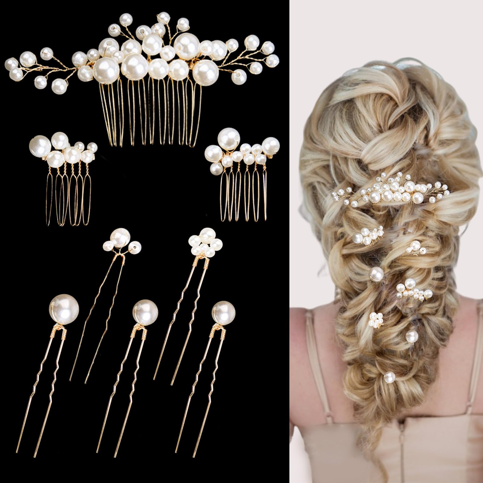 Naturahand front packaging showing all eight gold pearl combs for easy selection