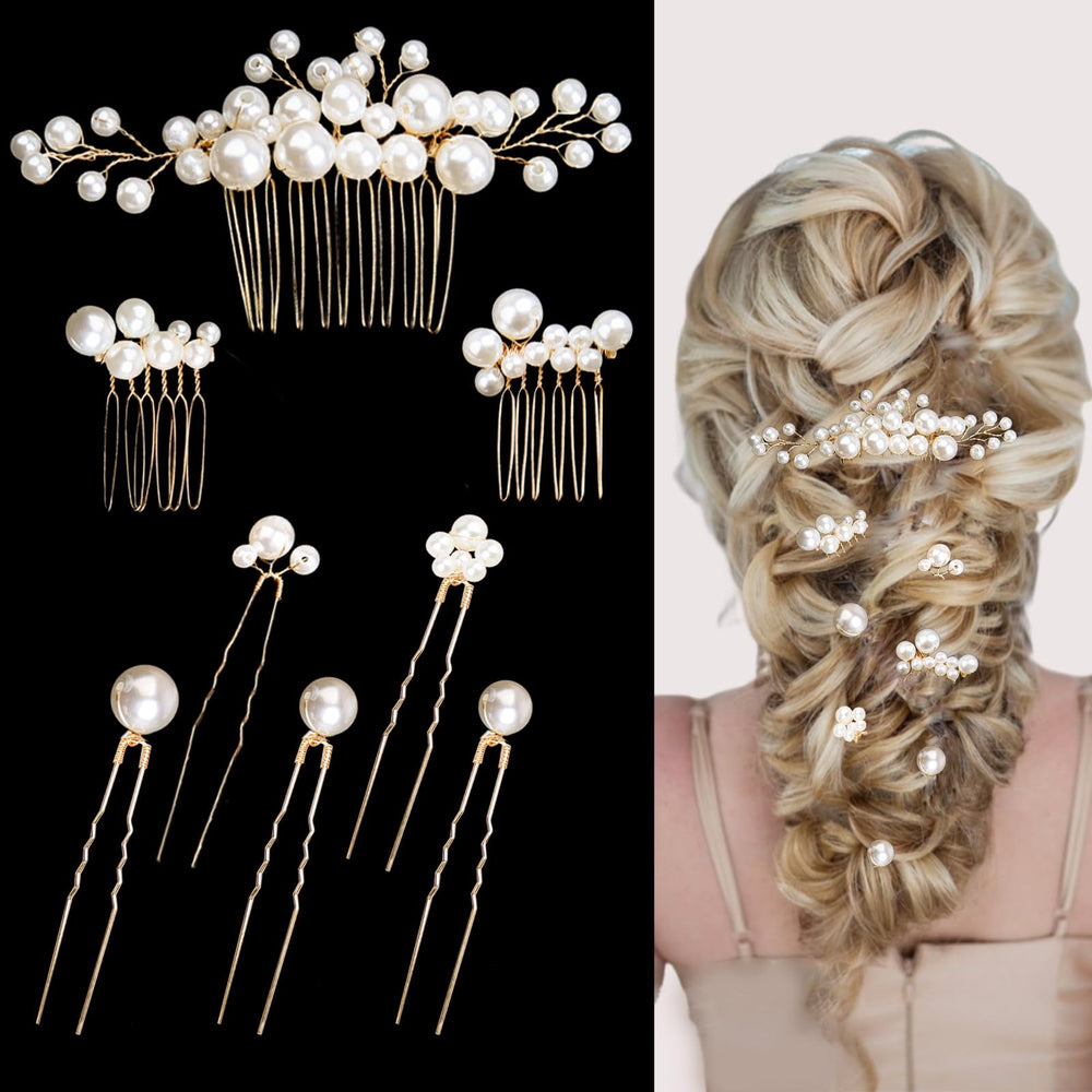 Naturahand front packaging showing all eight gold pearl combs for easy selection