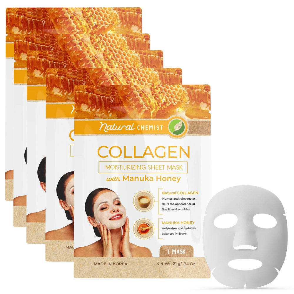 Natural Chemist mask front packaging showing collagen and manuka benefits