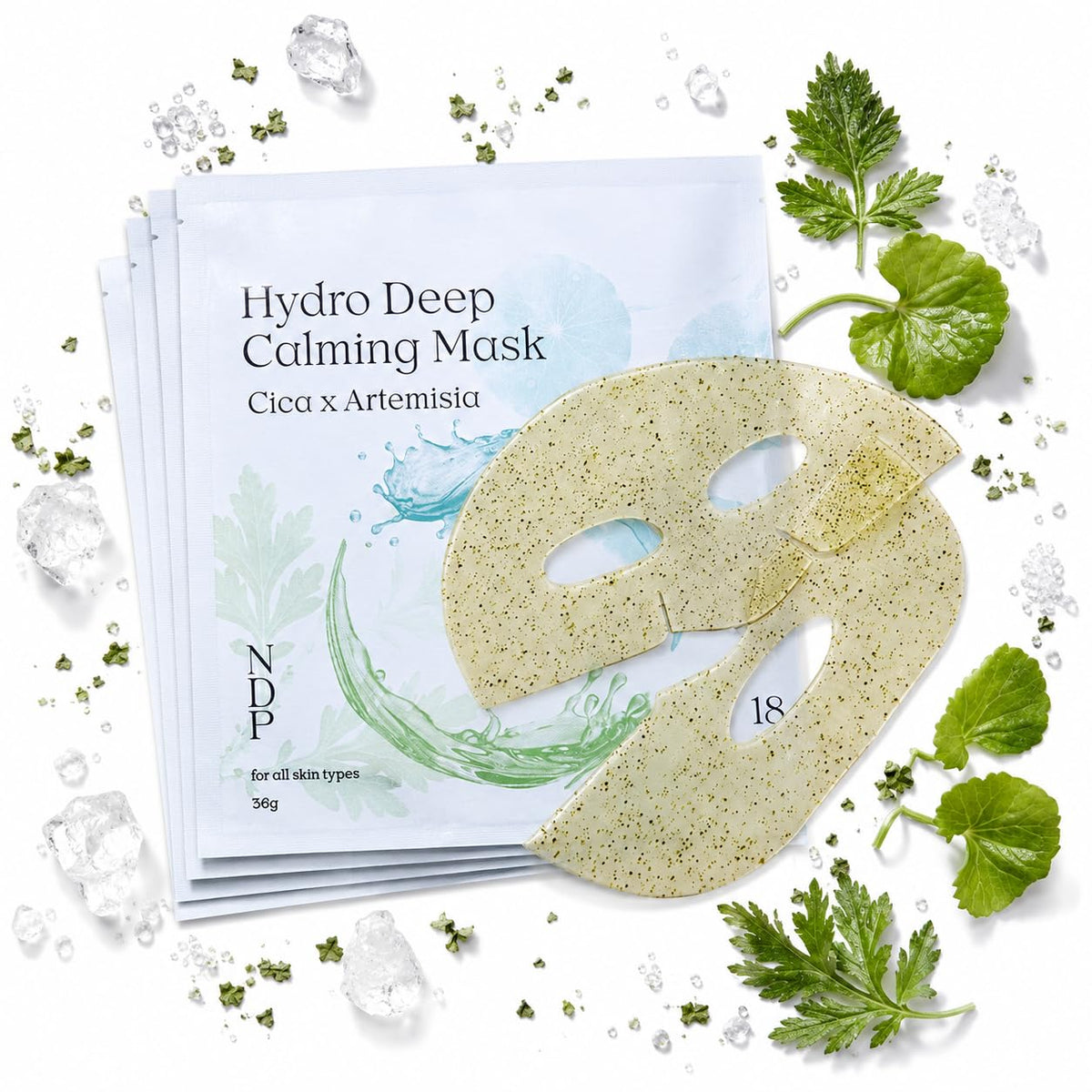 NATURAL DERMA PROJECT front packaging showing product benefits and sheets