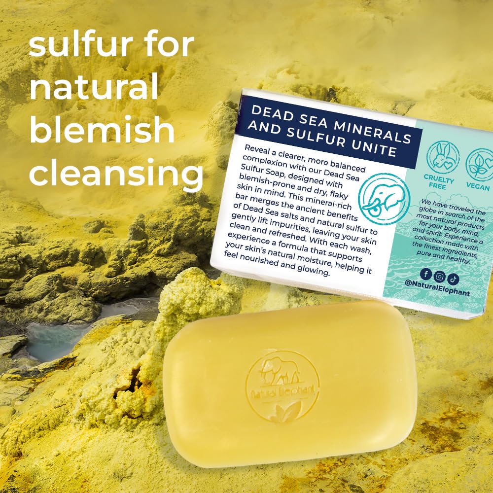 Natural Elephant ingredients Dead Sea salt and sulfur to show clarifying minerals