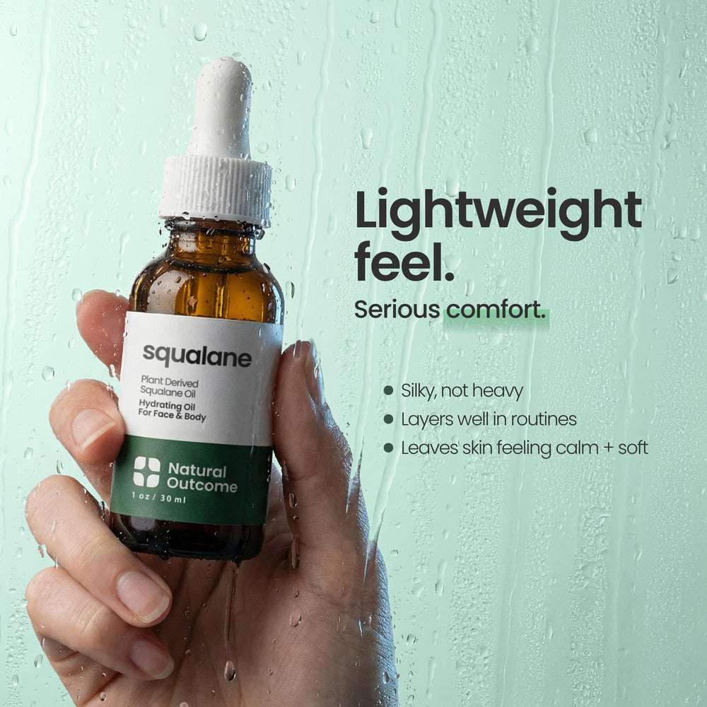 natural outcome applying oil to face with fingertips, promotes hydrated finish