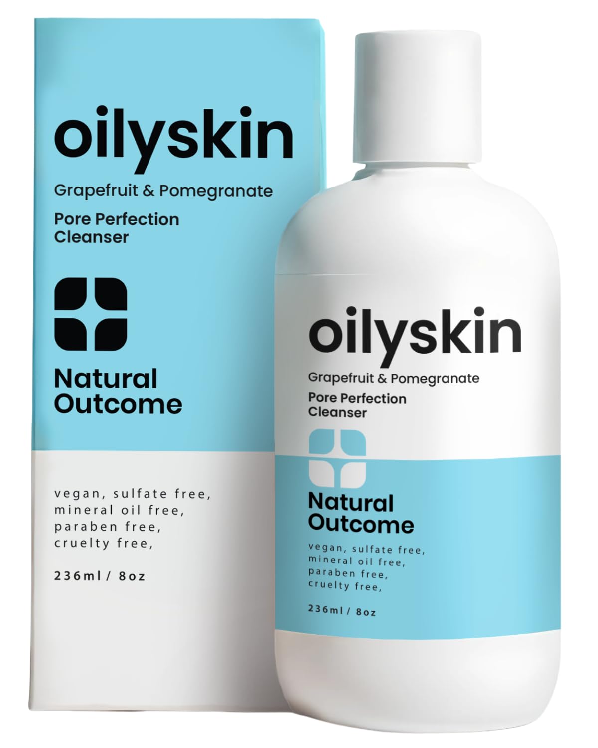 natural outcome front bottle showing product and branding for clear skin