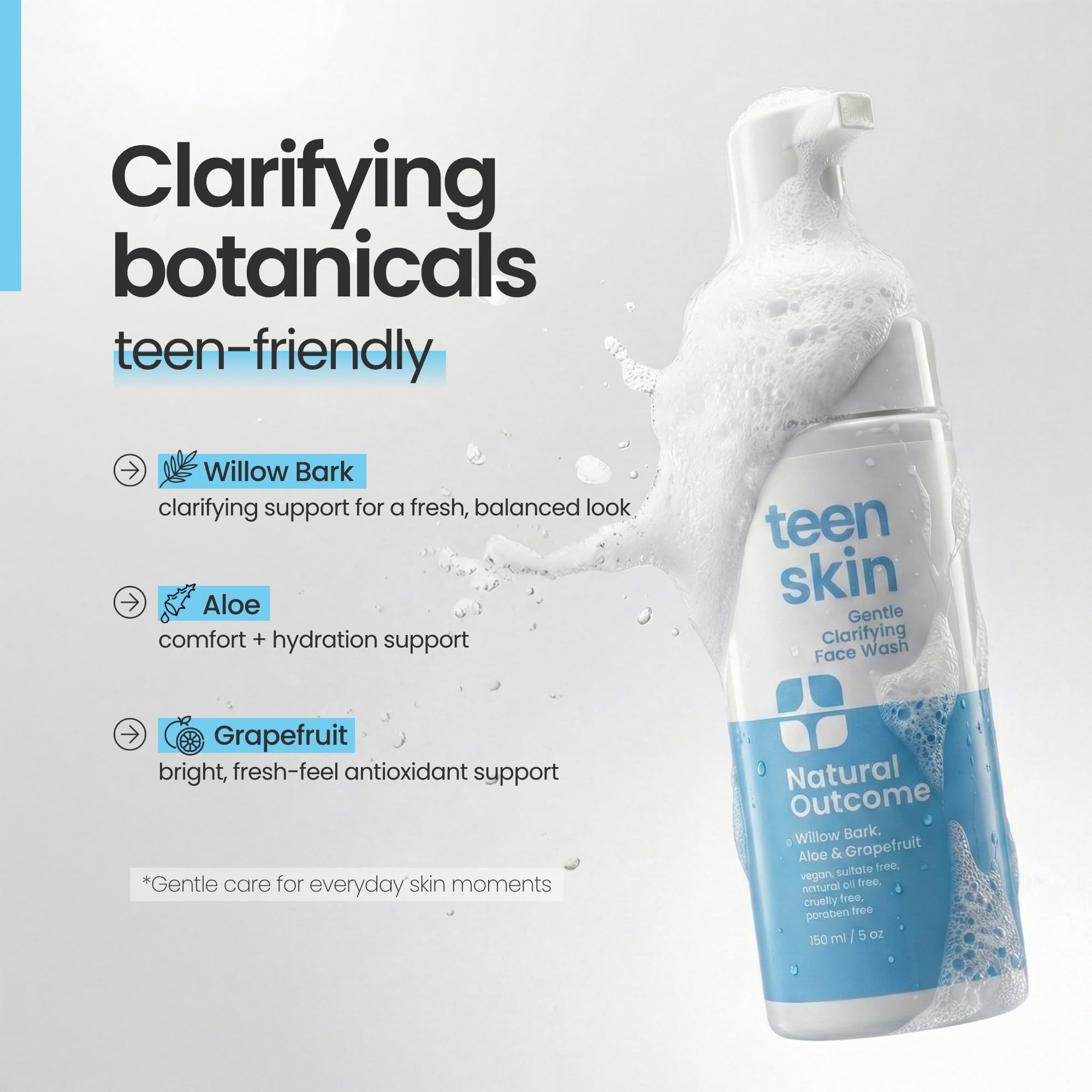 natural outcome teen using face wash in bathroom for post-activity refresh