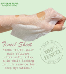 Natural Peau mask applied on model demonstrating comfortable fit and instant refresh benefit