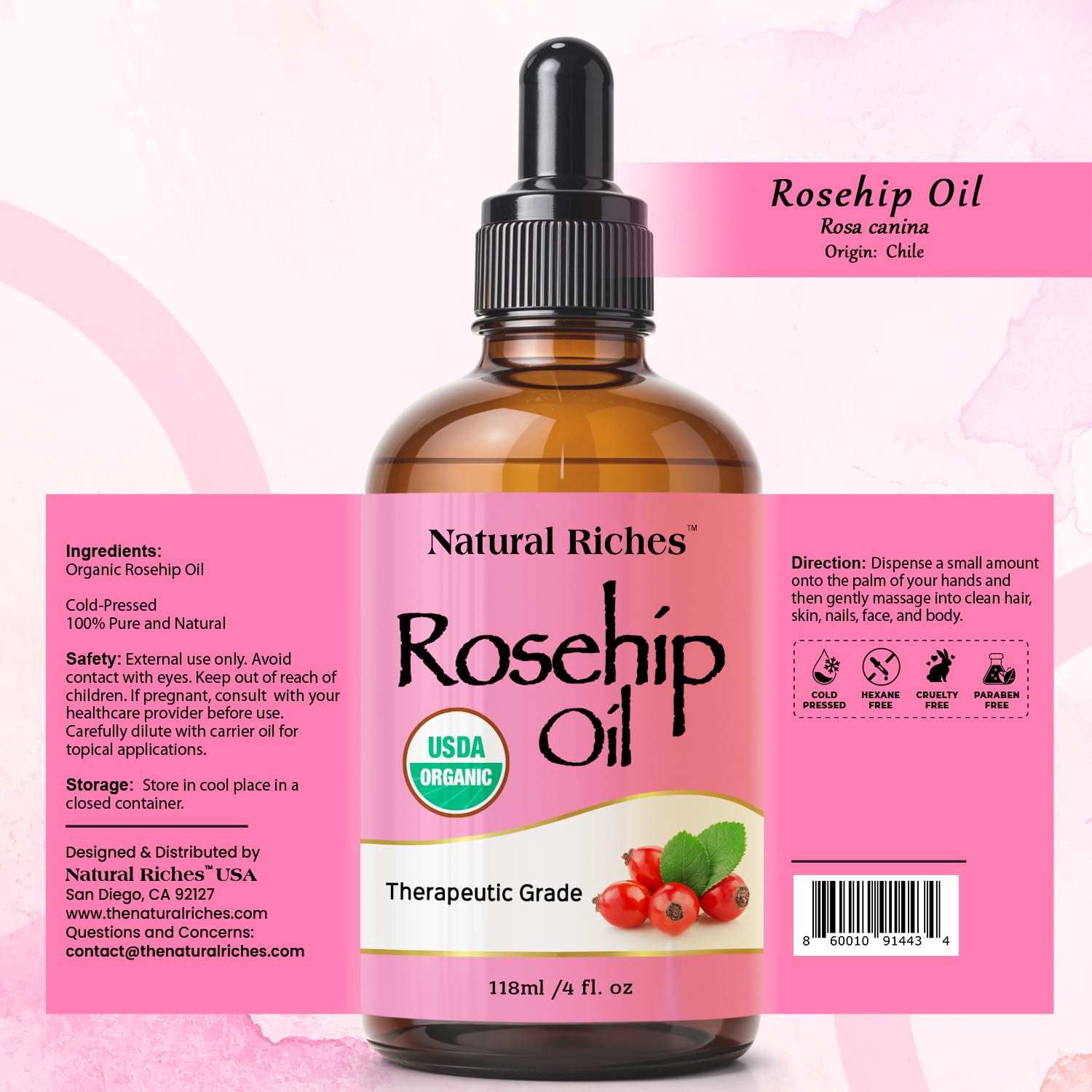 Natural Riches label close-up highlighting USDA Organic seal and purity benefit