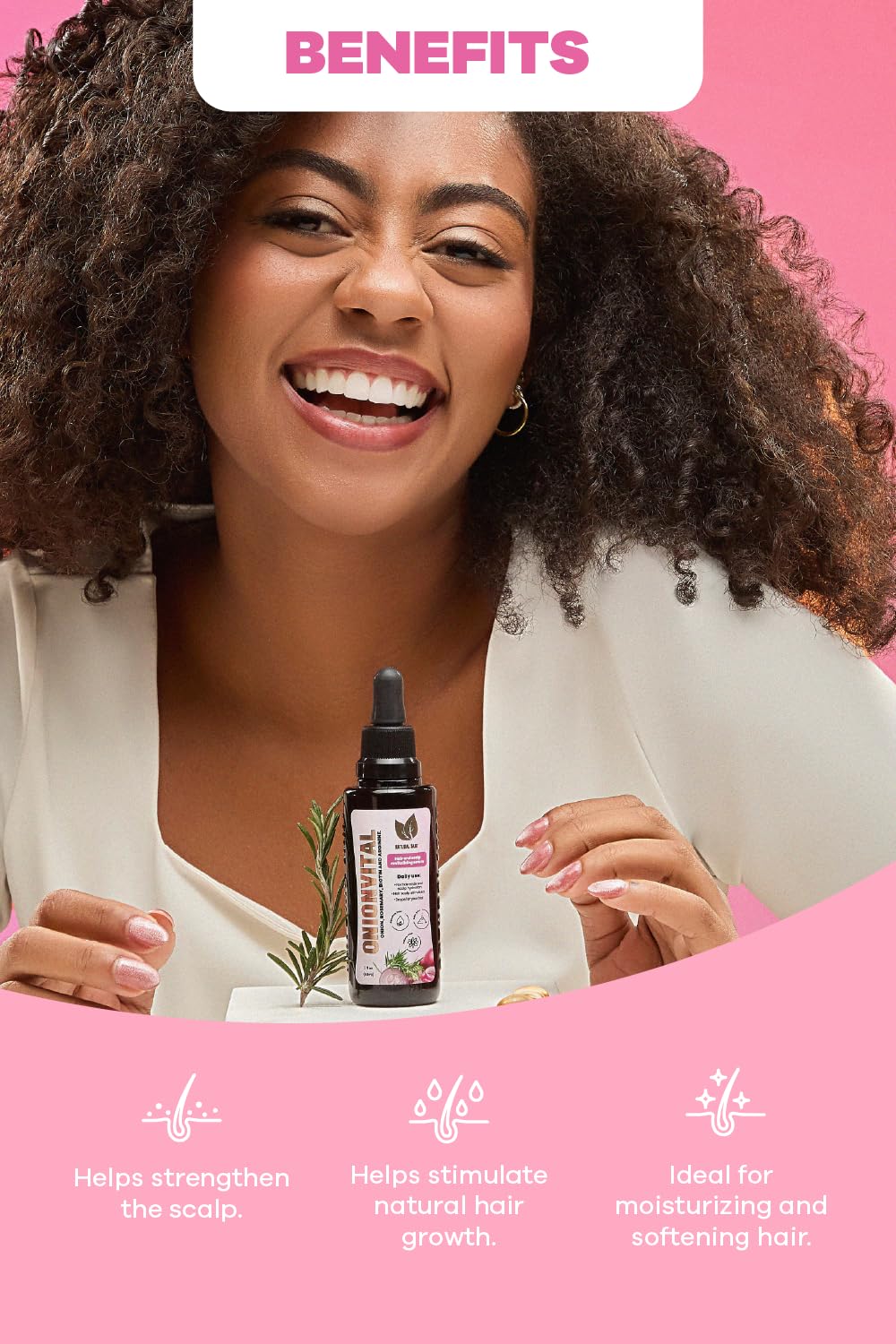 Natural Sant Onionvital drop applied to scalp demonstrating targeted nourishment