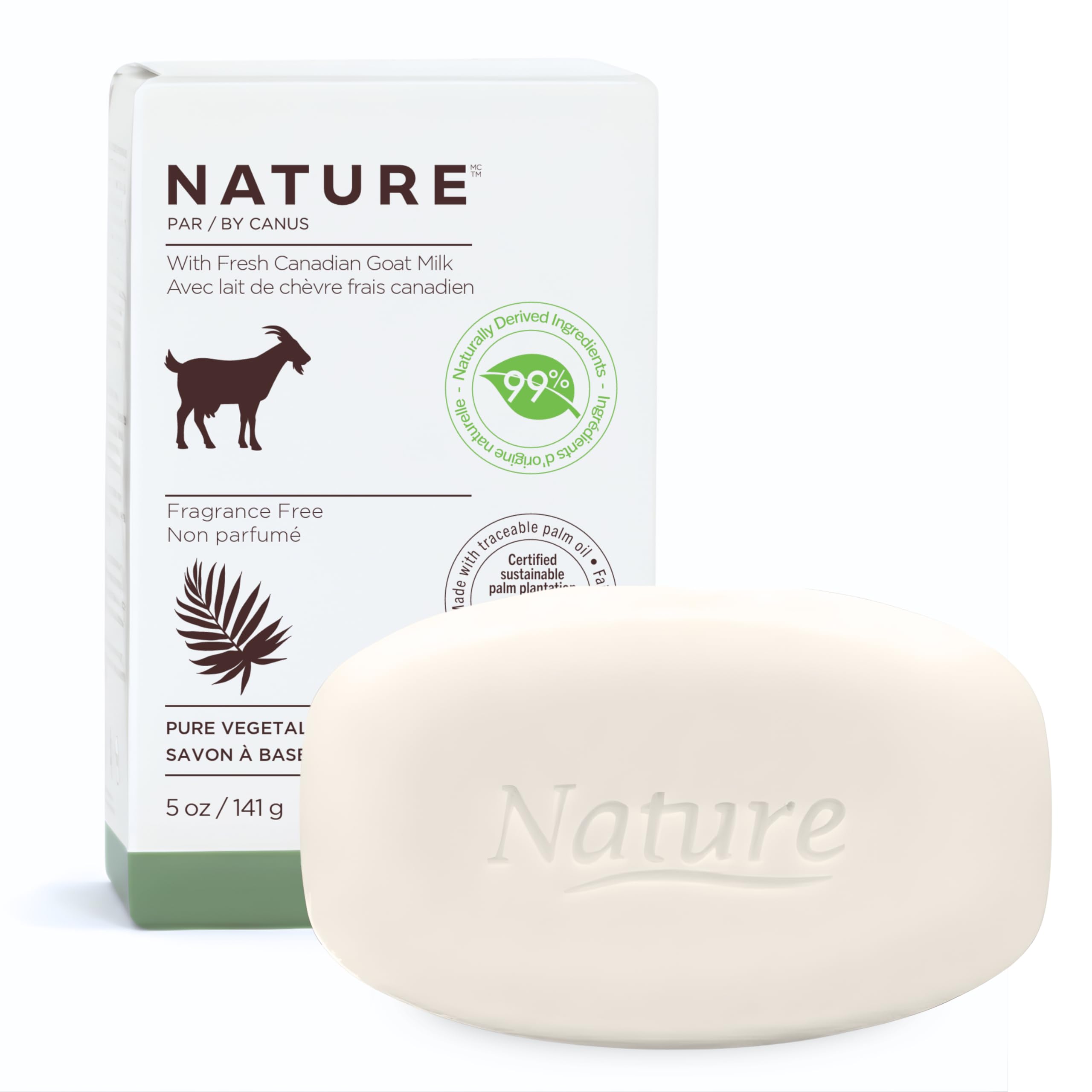 Nature by Canus front packaging shows unscented bar benefiting sensitive skin