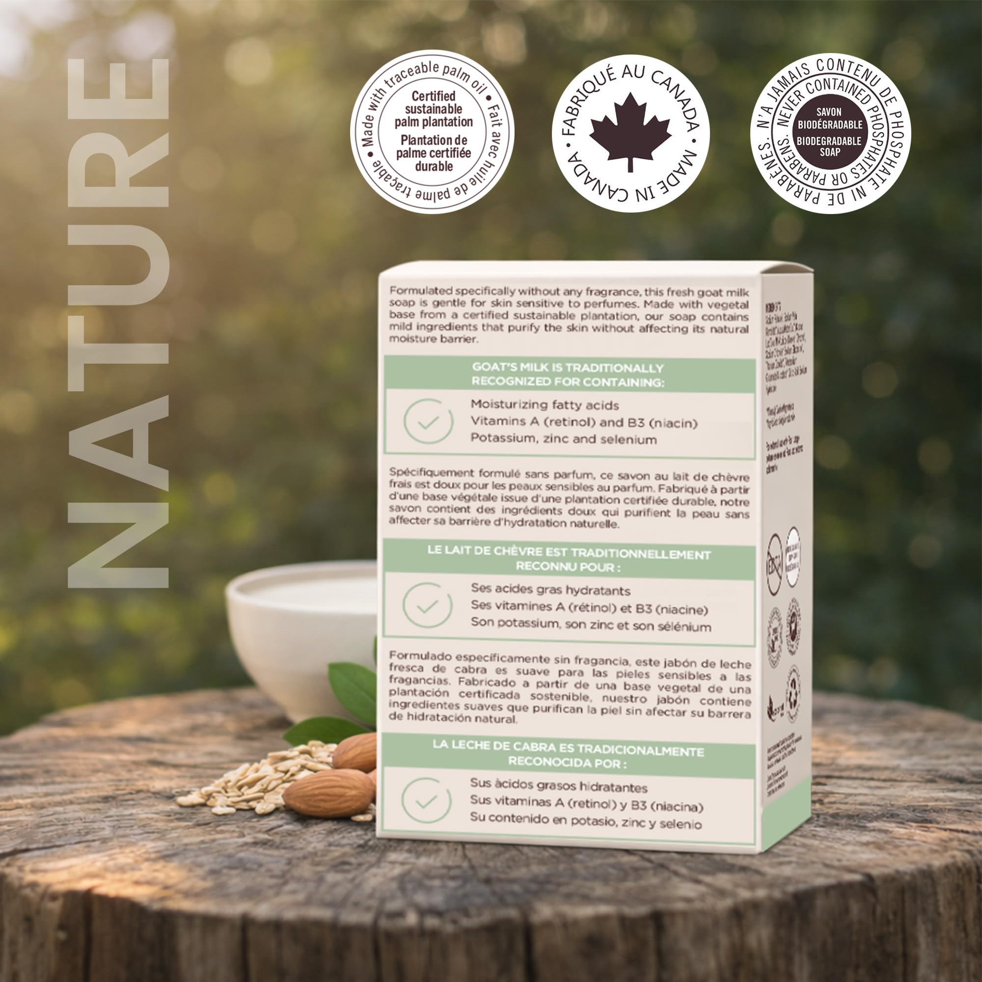 Nature by Canus ingredient label emphasizing sustainable sourcing benefit