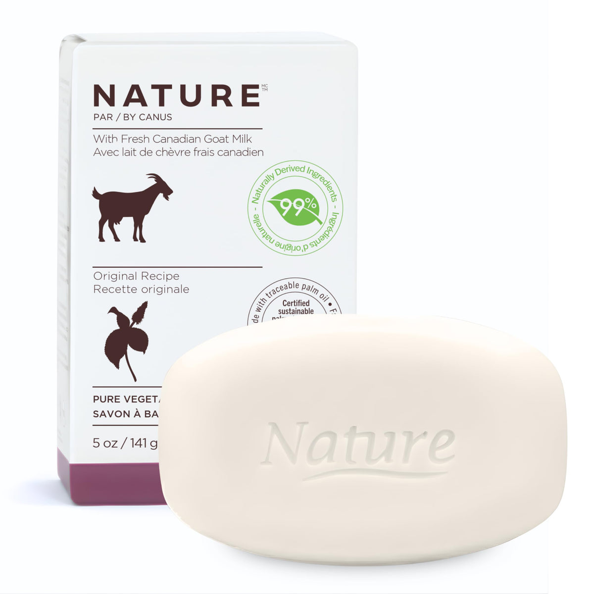 Nature by Canus front packaging showing 5 oz bar and classic scent benefit
