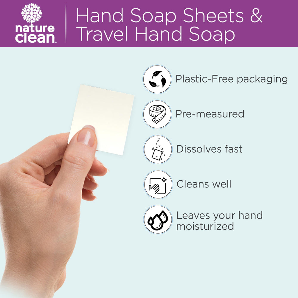 Nature Clean dissolving sheet in hand demonstrating quick activation