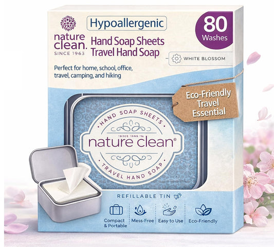 Nature Clean front tin packaging showing compact travel soap convenience