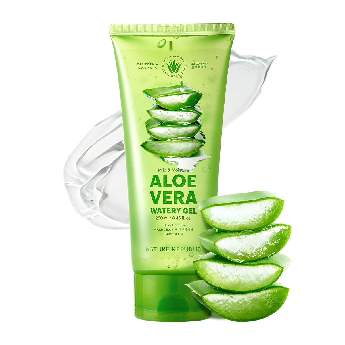 Nature Republic aloe gel tube front view showing clean packaging and hydration benefit