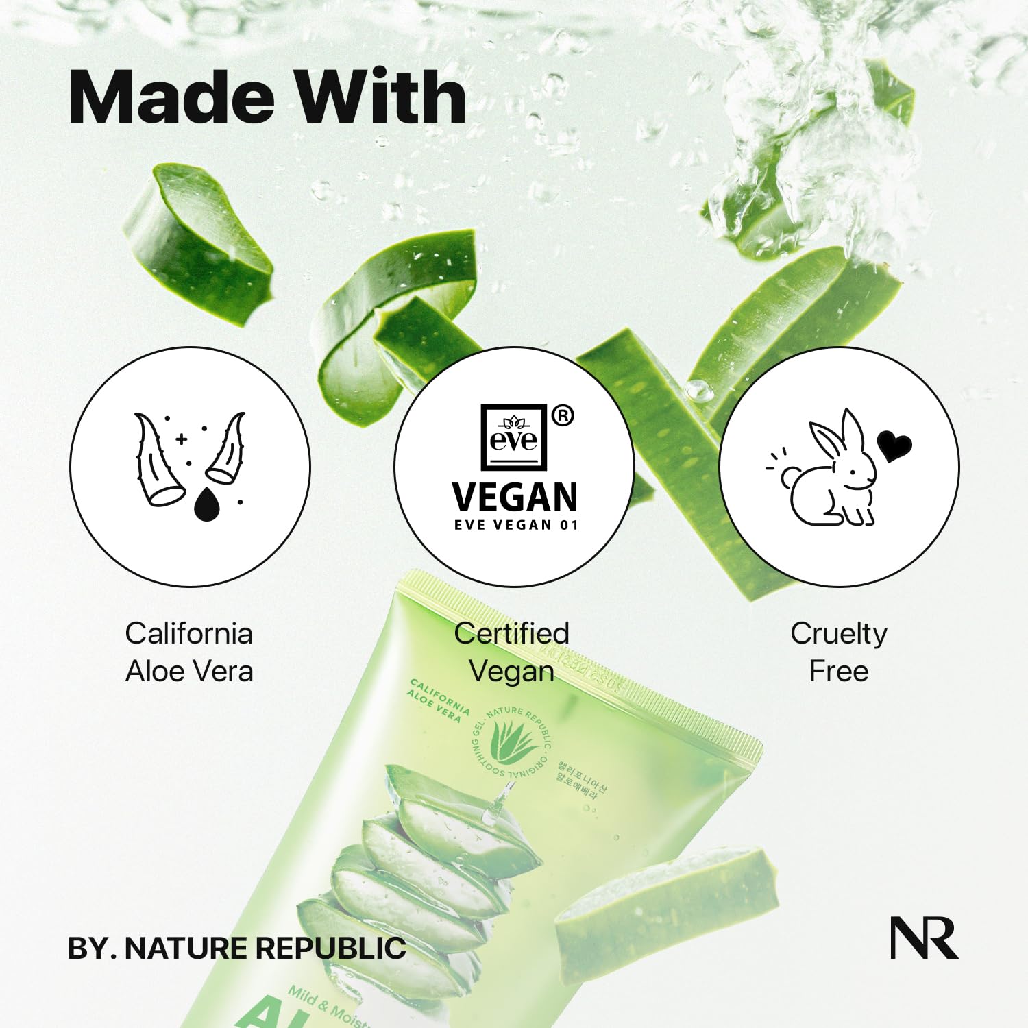 Nature Republic aloe gel applied on palm to show non-sticky quick hydration