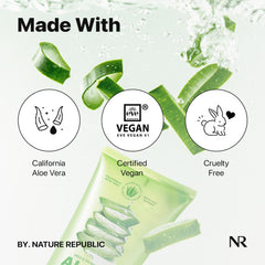 Nature Republic aloe gel applied on palm to show non-sticky quick hydration