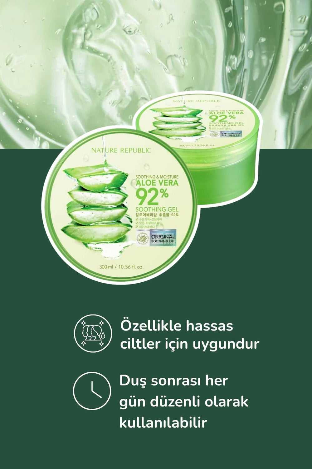 Nature Republic jar styled on bathroom shelf conveying everyday routine convenience benefit