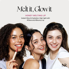 Nature Republic honey melting lip beside a coin showing compact size and portability