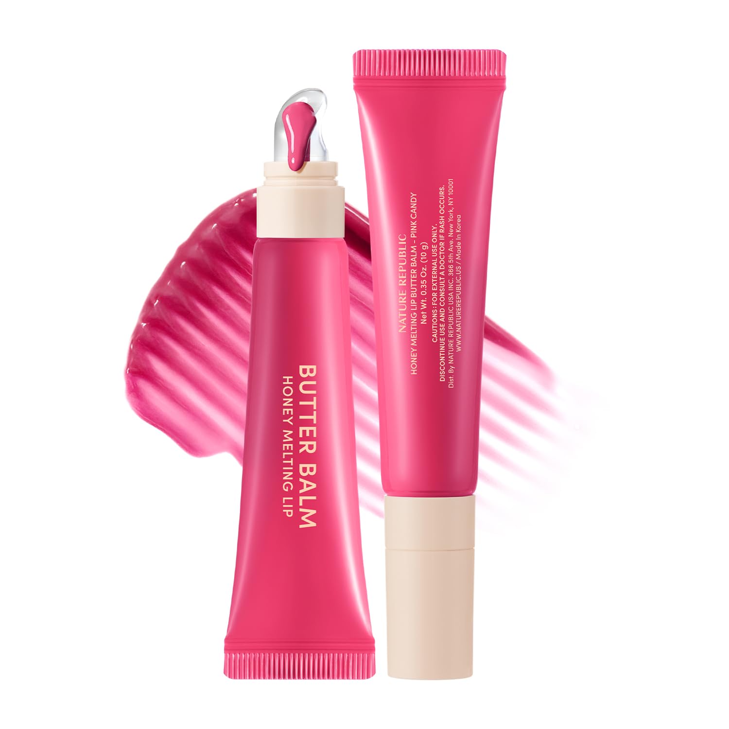 Nature Republic front view of Pink Candy balm showing packaging and shade benefit