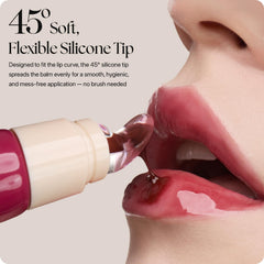 Nature Republic balm applied on model lips showing natural raspberry tint and shine