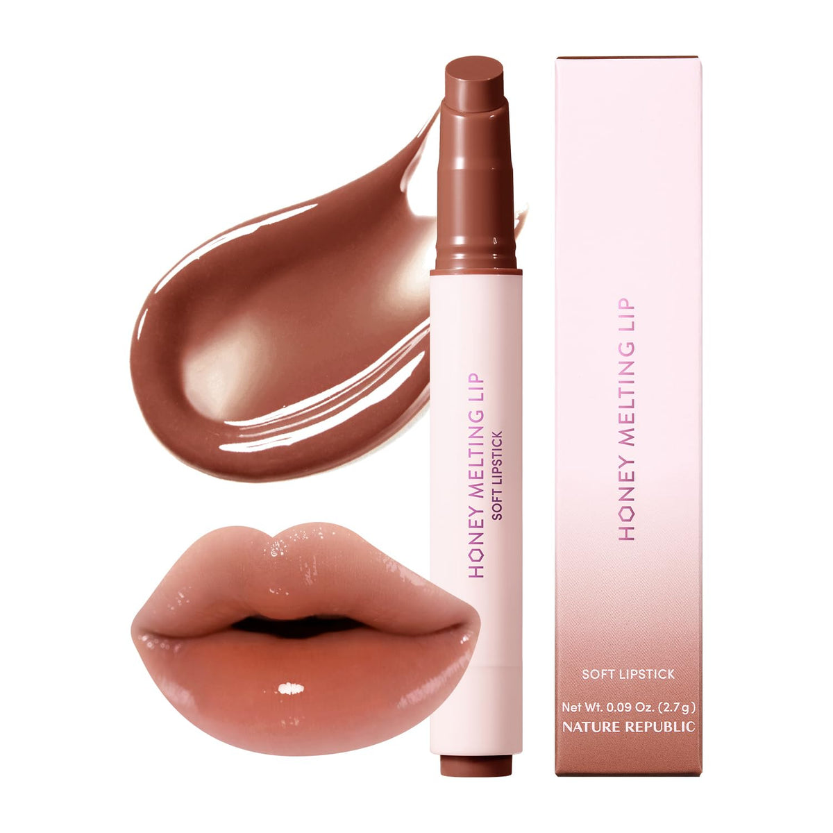 Nature Republic front packaging showing the honey-melting lip tube and shade name, easy-to-use design