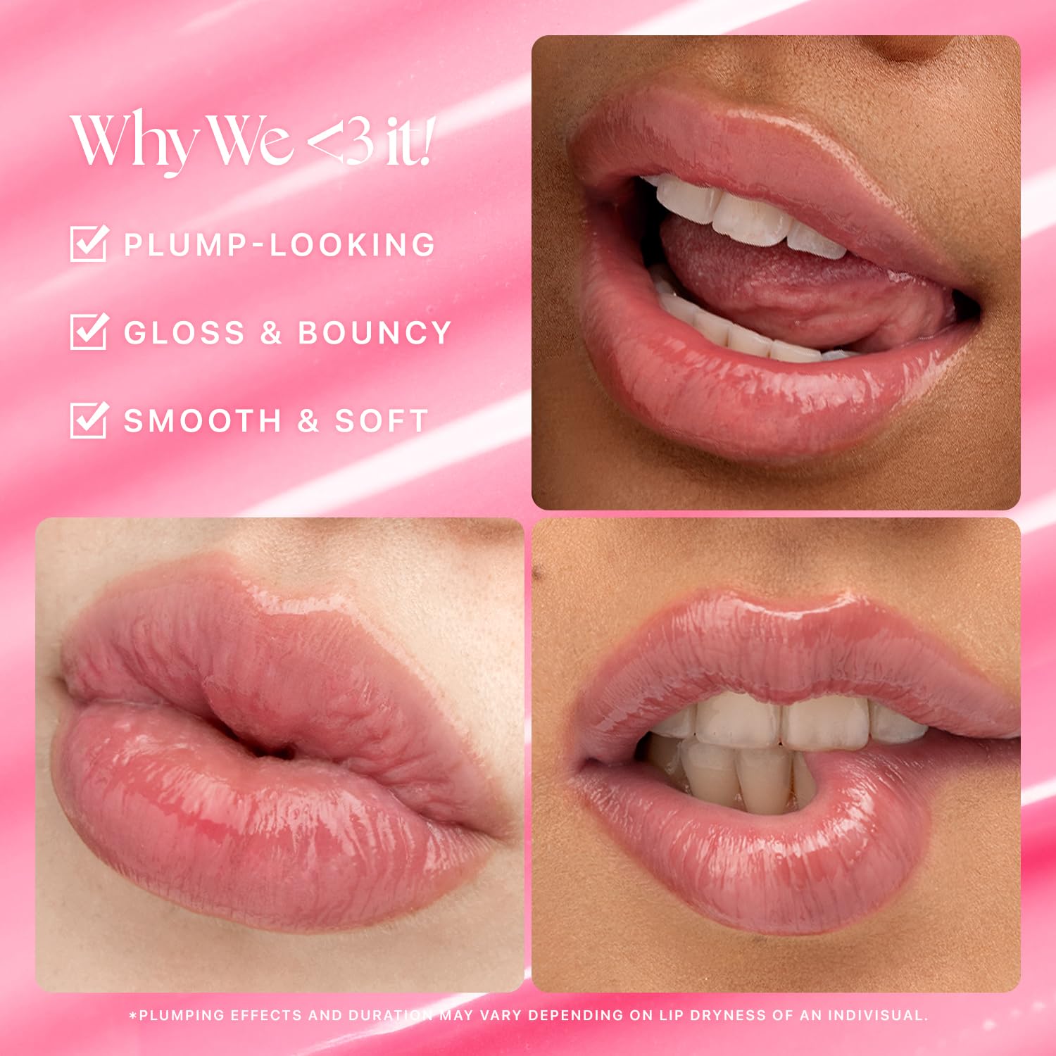 Nature Republic applied on model lips demonstrating glossy, plumping pink finish