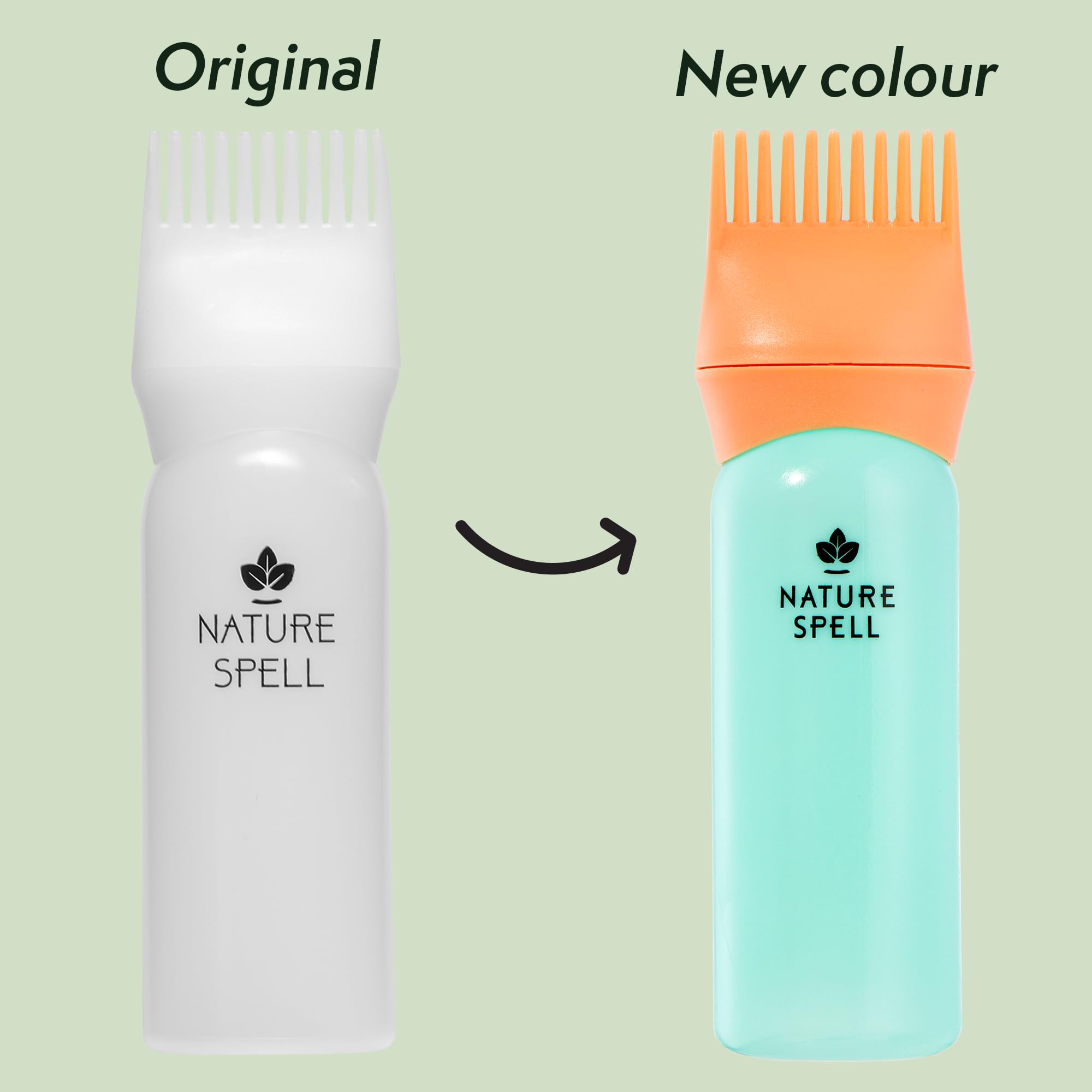 Nature Spell batana bottle close-up showing rich oil and hair-nourish benefit