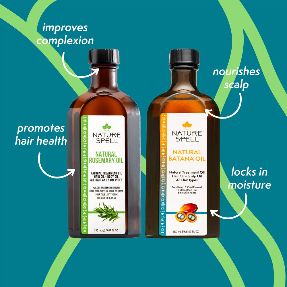 Nature Spell rosemary bottle close-up showing clear label and scalp-refresh benefit