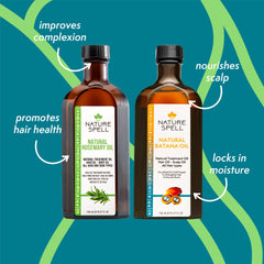 Nature Spell rosemary bottle close-up showing clear label and scalp-refresh benefit