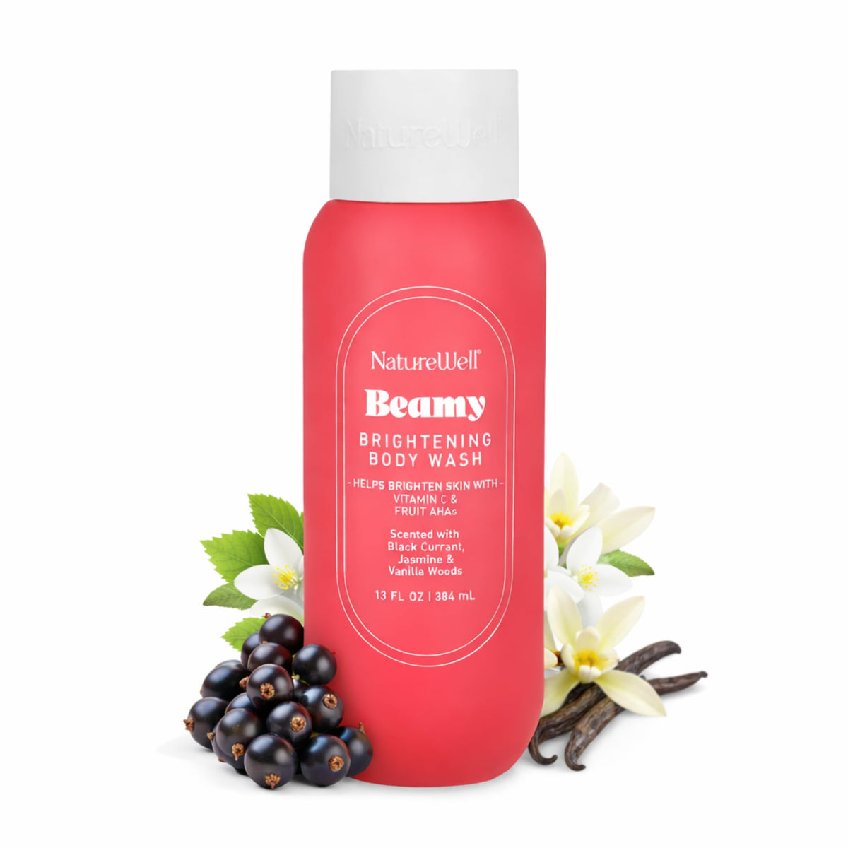 NATURE WELL front bottle view showing brightening body wash and clean design