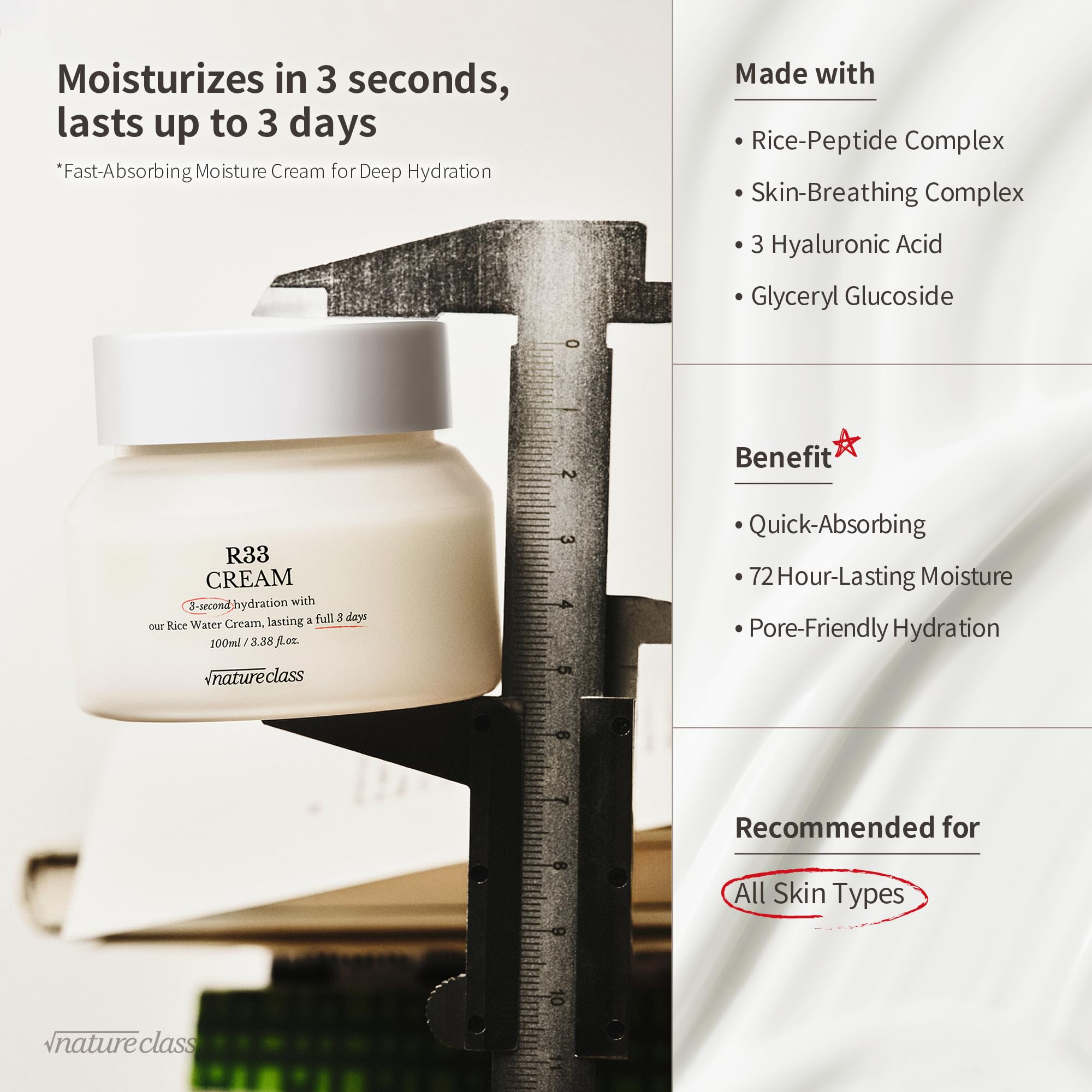 NATURECLASS texture close-up highlighting lightweight cream and fast absorption